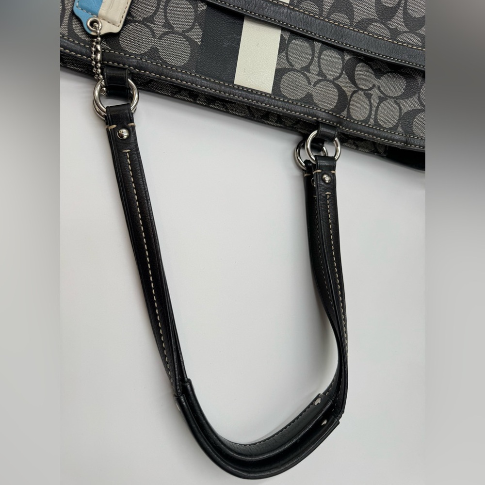 COACH Heritage Stripe Signature Tote & Matching Wallet Bundle - Black/Grey - Picture 5 of 15